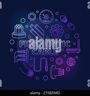 Vector Fiber Optic Cable round colored outline illustration on dark background Stock Vector