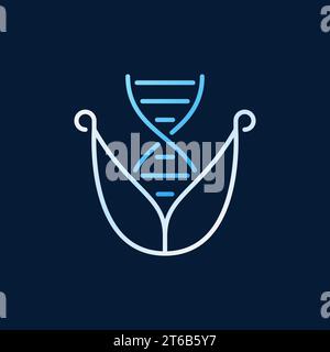 DNA with leaves vector linear colored icon or logo on dark background Stock Vector
