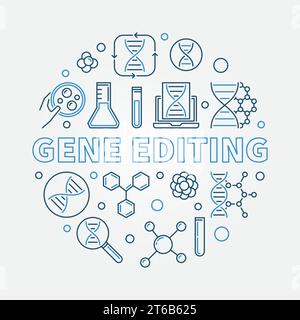 Gene Editing vector round simple illustration in linear style Stock Vector