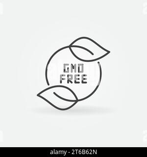 GMO Free with leaves vector minimal icon or design element in thin line style Stock Vector