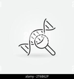 Magnifier with DNA vector linear icon. DNA analysis concept symbol in thin line style Stock Vector