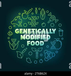 Genetically Modified Food vector round colored linear illustration on dark background Stock Vector