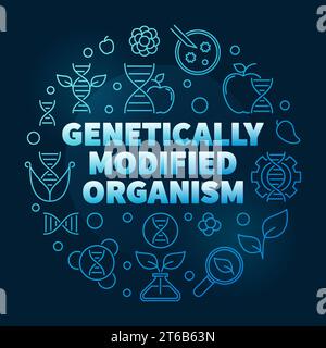 Genetically Modified Organism vector circular outline blue illustration on dark background Stock Vector