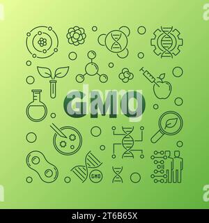 GMO vector square concept minimal outline illustration on green background Stock Vector