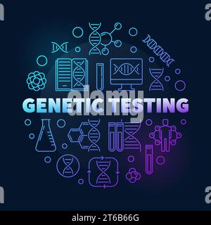 Genetic Testing vector round colorful outline illustration on dark background Stock Vector
