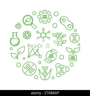 Vector GMO Free round concept green illustration in thin line style Stock Vector