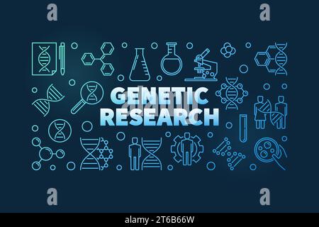Genetic Research vector linear horizontal biology concept banner on dark background Stock Vector