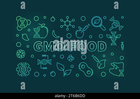 GMO Food vector concept linear horizontal banner or illustration on dark background Stock Vector