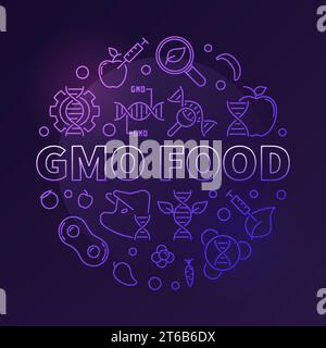 GMO Food vector colored circular modern linear illustration on dark background Stock Vector