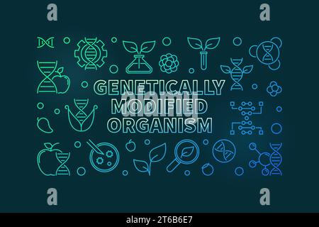 Genetically Modified Organism vector linear colorful horizontal illustration on dark background Stock Vector