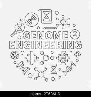 Genome Engineering vector round illustration made with genome editing and DNA outline icons Stock Vector