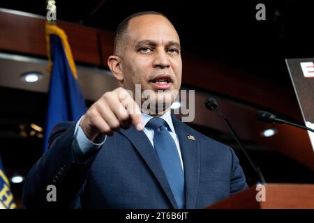 Washington, United States. 09th Nov, 2023. U.S. Representative Hakeem Jeffries (D-NY) speaking at a press conference at the U.S. Capitol. (Photo by Michael Brochstein/Sipa USA) Credit: Sipa USA/Alamy Live News Stock Photo