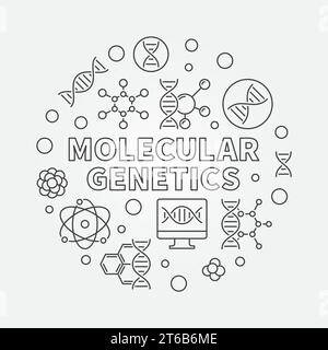 Molecular Genetics vector round biology concept outline illustration on dark background Stock Vector