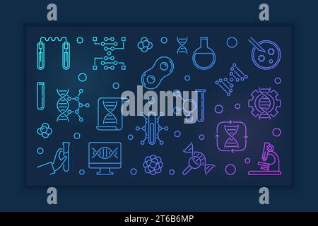 Vector Genetics and DNA concept colorful outline banner or illustration on dark background Stock Vector