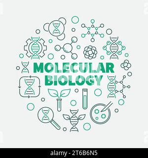 Vector Molecular Biology round concept illustration in thin line style Stock Vector