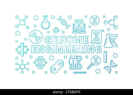 Genome Engineering vector blue outline horizontal illustration or banner on white background Stock Vector