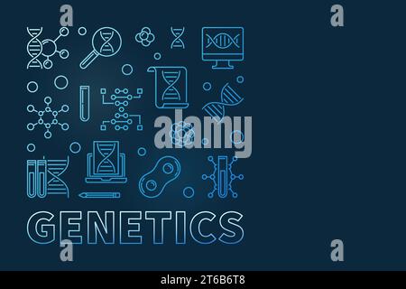 Genetics square minimal outline blue design element on dark background. Vector concept banner Stock Vector