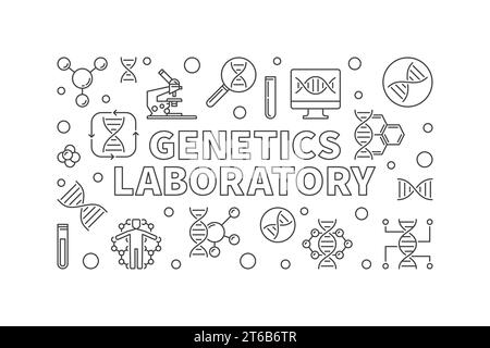 Genetics Laboratory vector minimal horizontal banner or illustration in outline style Stock Vector