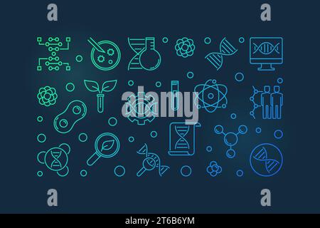 Genetics and DNA vector concept outline colorful banner or illustration on dark background Stock Vector