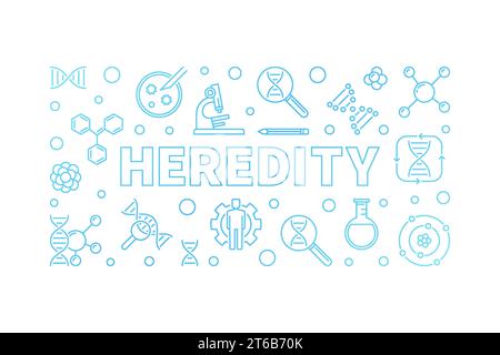 Heredity blue horizontal concept banner in outline style. Vector linear illustration on white background Stock Vector