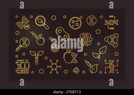 GMO vector golden horizontal banner in outline style on dark background Stock Vector