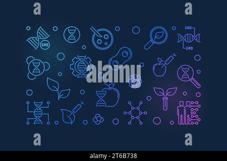 GMO vector colorful outline horizontal illustration on dark background Stock Vector