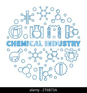 Chemical Industry vector blue concept round illustration in thin line style Stock Vector