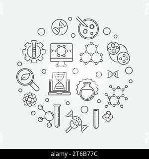 Biological Engineering vector round minimal illustration in thin line style Stock Vector
