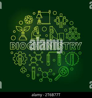 Biochemistry vector green round outline illustration on dark background Stock Vector