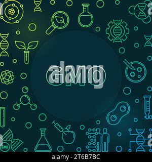 Genetically Modified Organism vector colorful outline concept frame or illustration on dark background Stock Vector