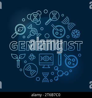 Geneticist vector concept blue round linear illustration on dark background Stock Vector