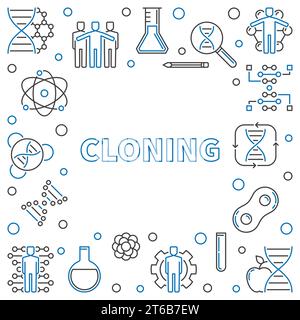 Cloning vector minimal concept square frame or illustration in thin line style on white background Stock Vector