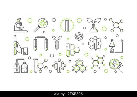 Biological Chemistry vector outline concept illustration. Biochemistry horizontal banner Stock Vector