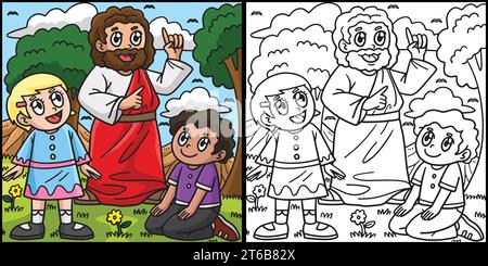 Christian Jesus with Modern Children Illustration Stock Vector