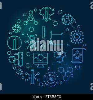 Theoretical Chemistry vector colored round outline illustration on dark background Stock Vector
