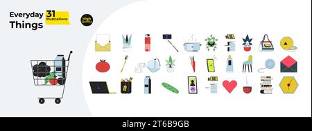 Domestic daily 2D linear cartoon objects bundle Stock Vector