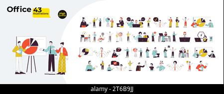Multi-ethnic office workers line cartoon flat illustration bundle Stock Vector