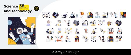 Science and technology 2D linear illustration concepts bundle Stock Vector