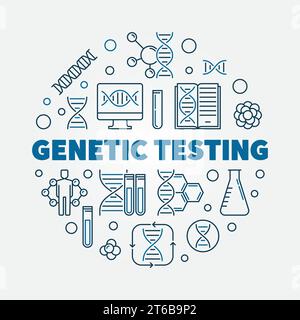 Genetic Testing vector round concept illustration in thin line style Stock Vector