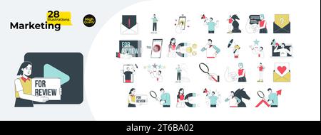 Internet marketing strategy 2D linear illustration concept bundle Stock Vector