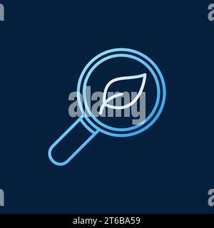 Magnifying glass with Leaf vector biology colored outline icon on dark background Stock Vector