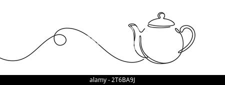 Teapot drawn with one line isolated. Vector illustration Stock Vector
