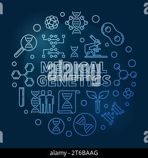 Medical Genetics vector round medicine blue outline illustration on dark background Stock Vector