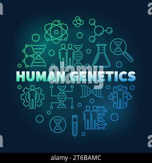 Human Genetics vector round colorful linear illustration on dark background Stock Vector