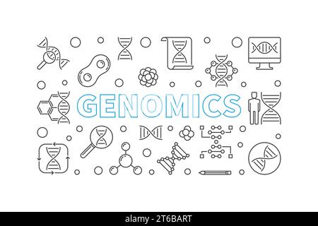 Genomics vector concept horizontal illustration in thin line style Stock Vector