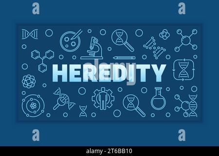 Heredity vector outline blue concept horizontal illustration or banner Stock Vector