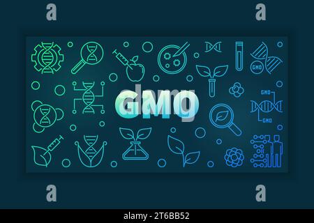 Vector GMO colorful linear horizontal banner on dark background Stock Vector