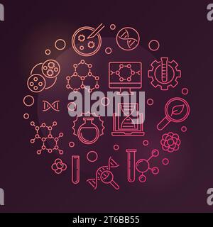 Biological Engineering vector round colorful outline illustration on dark background Stock Vector