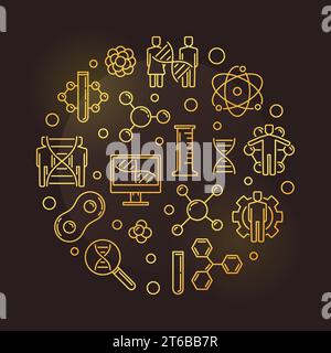 Human Genetic Modification vector golden round outline illustration on dark background Stock Vector