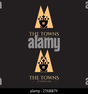 Logo Design for Real State Agency Selling Houses in Towns Surrounded by Hills Stock Vector